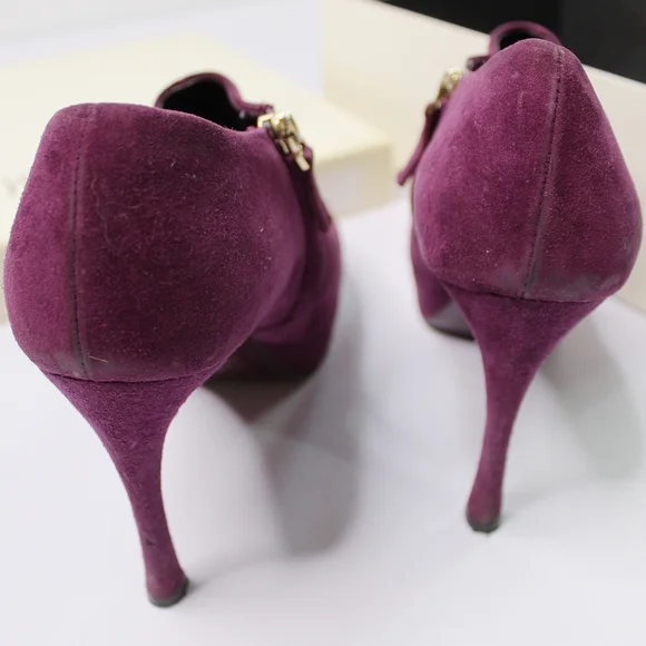 Yves Saint Laurent Plum Suede Platform Booties - Picture 4 of 15